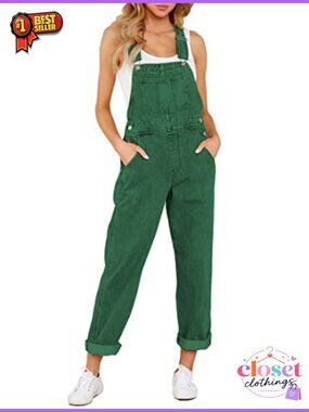 Womens Denim Bib Overalls Adjustable Strap High Waist Jumpsuit Pants